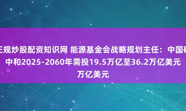 正规炒股配资知识网 能源基金会战略规划主任：中国碳中和2025-2060年需投19.5万亿至36.2万亿美元