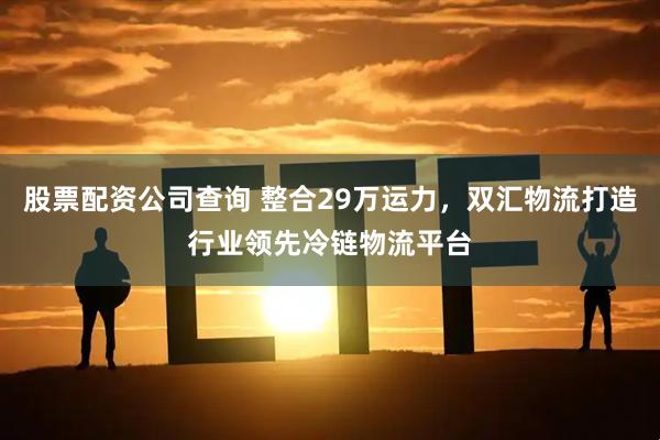 股票配资公司查询 整合29万运力，双汇物流打造行业领先冷链物流平台