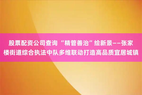 股票配资公司查询 “精管善治”绘新景——张家楼街道综合执法中队多维联动打造高品质宜居城镇